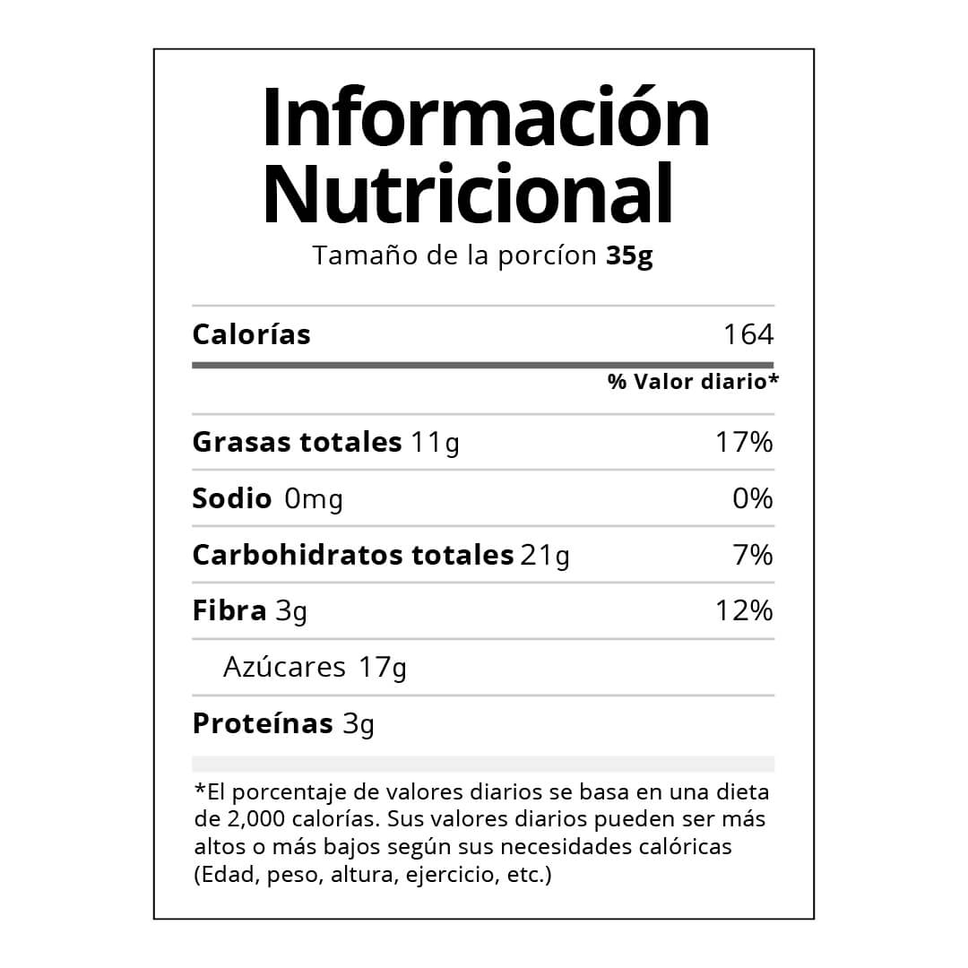 Chips de chocolate tabla nutricional