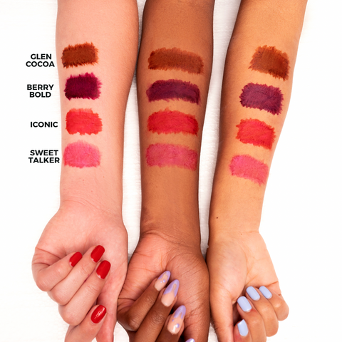 Arms with sample lip stain streaks | Standard Beauty