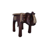 Justoriginals Wooden Elephant Table Cum Stool/Handcrafted with Brass Work Cum Side Table, for Home/Office/Living or Bedroom Décor