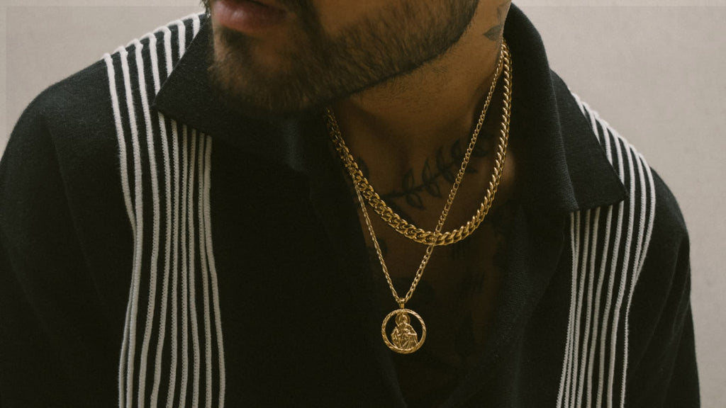 Men's Gold Cuban Link Chain and Gold Pendant