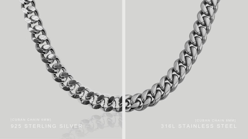 Comparison of the quality of Cuban Links between Sterling Silver and Stainless Steel