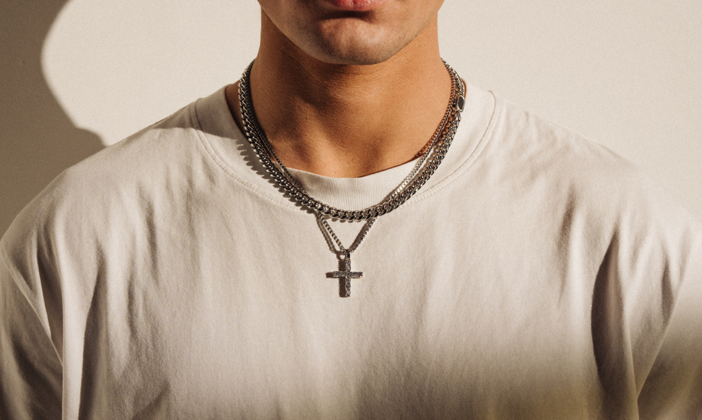 Chaîne cubaine en argent et pendentif croix pour hommes