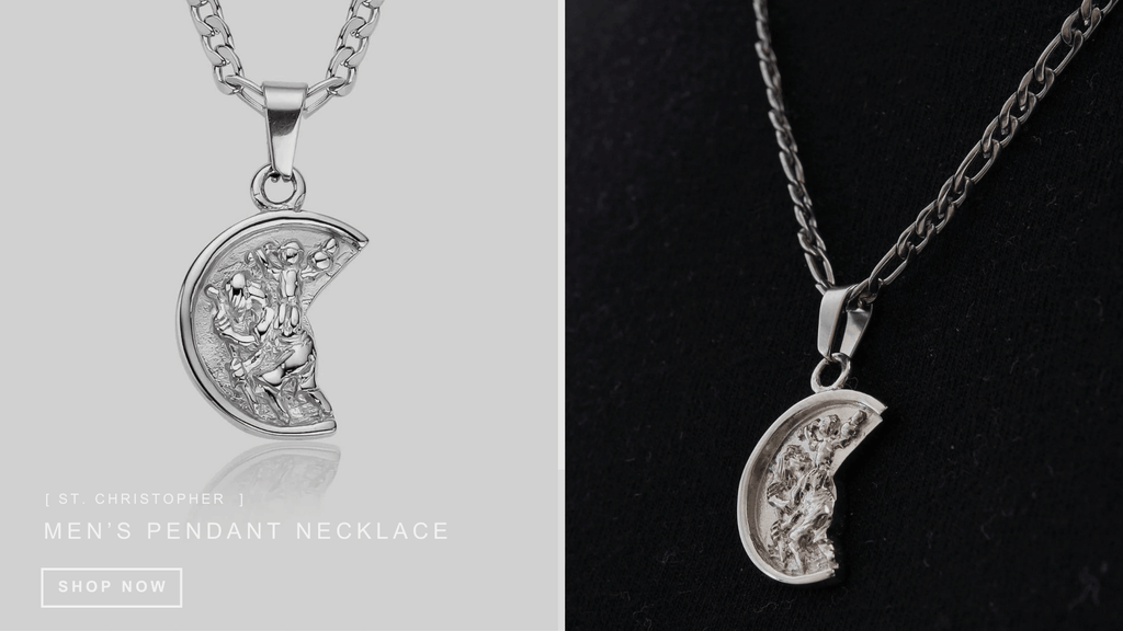 Detailed view of a meaningful St. Christopher Pendant Necklace in Silver