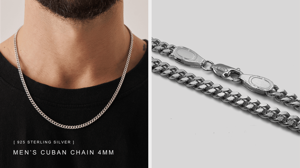 Detailed product image of a 4mm Sterling Silver Cuban Chain highlighting it's genuine 925 Hallmark