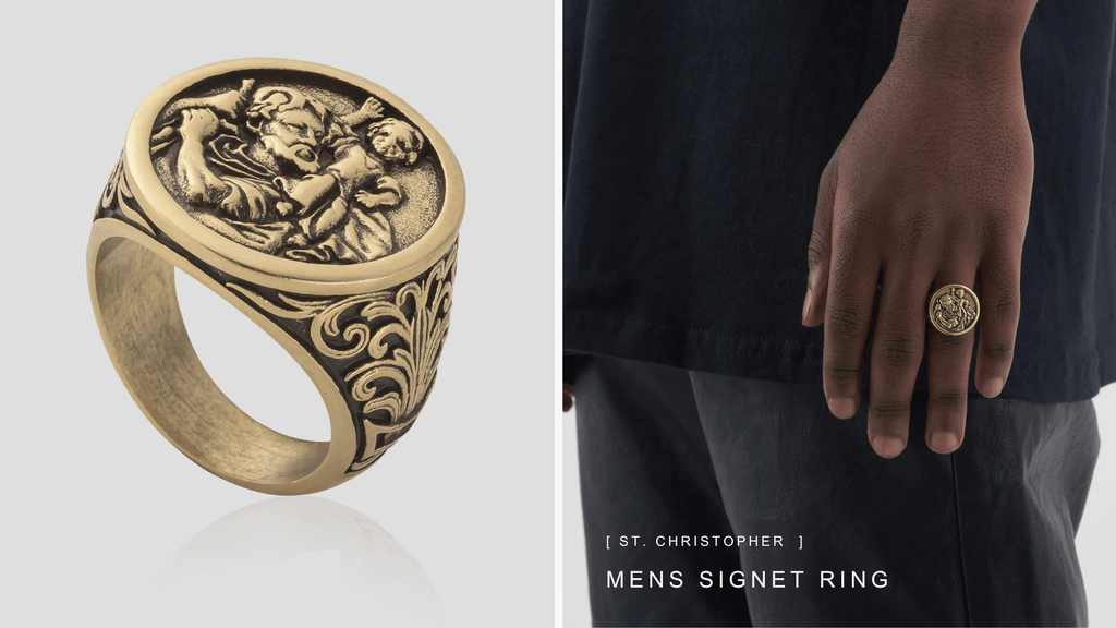 Man wearing a gold signet ring