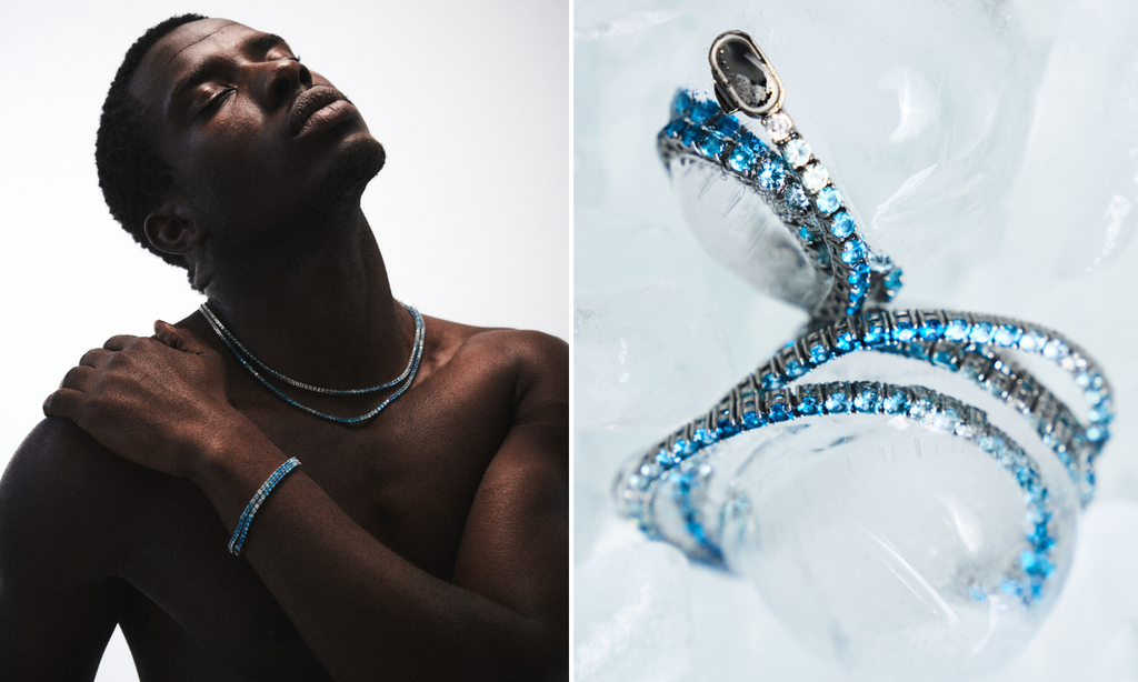 Men's Blue ICED Tennis Chain and Bracelet