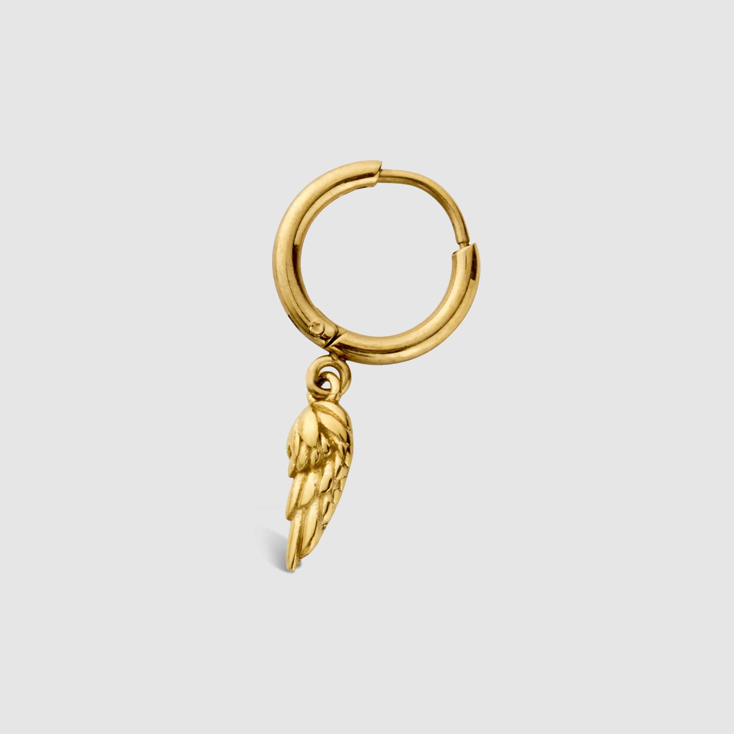 Gold Feather Men%27s Hoop Earring 