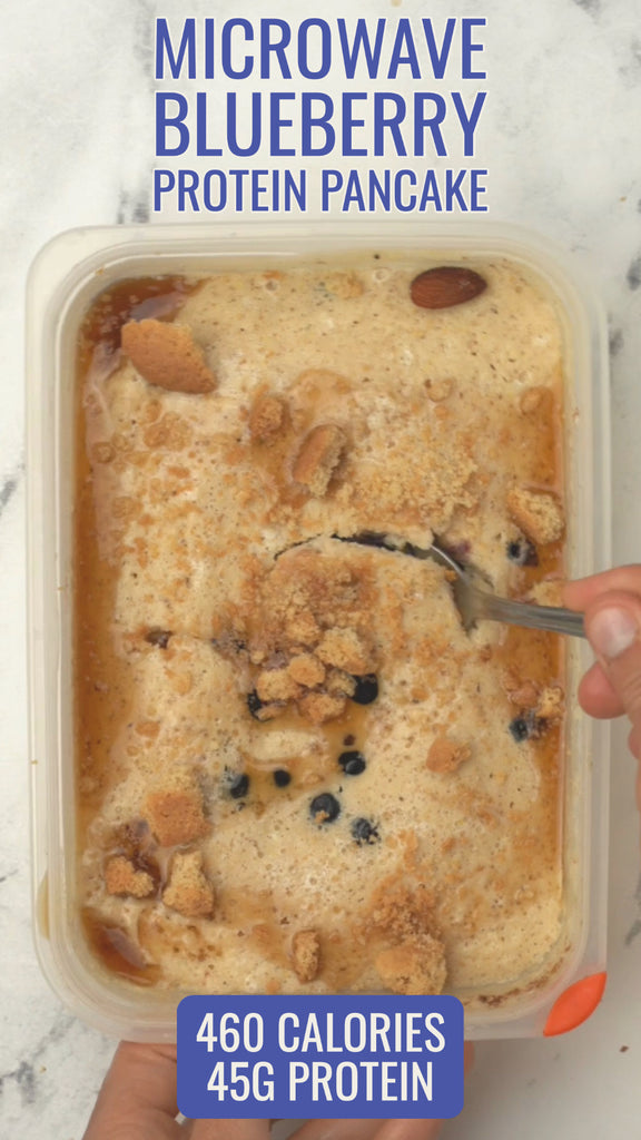 microwave blueberry protein pancake