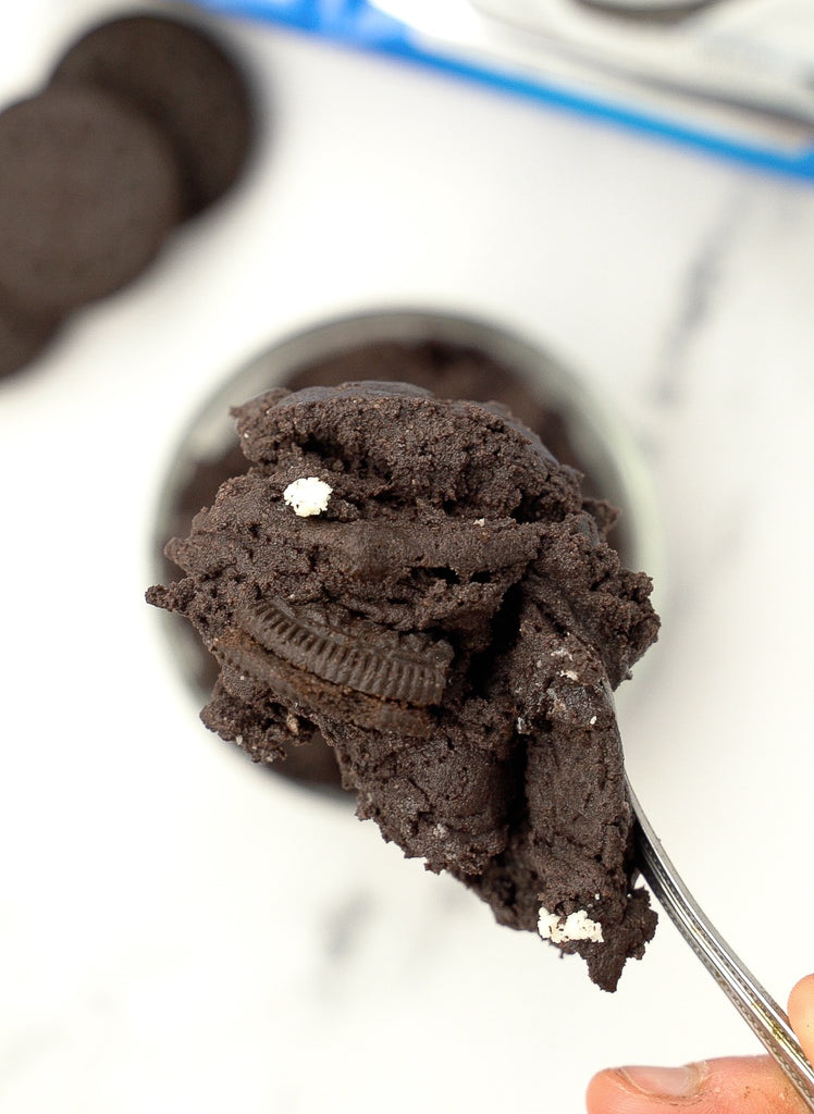 oreo protein cookie dough on spoon