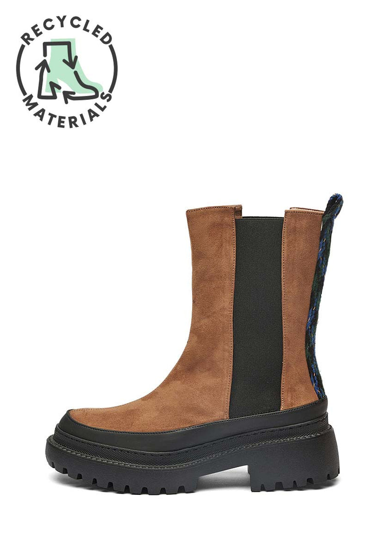 Botas veganas marrones de caña media con gruesa | Mireia Playà – mireiaplaya