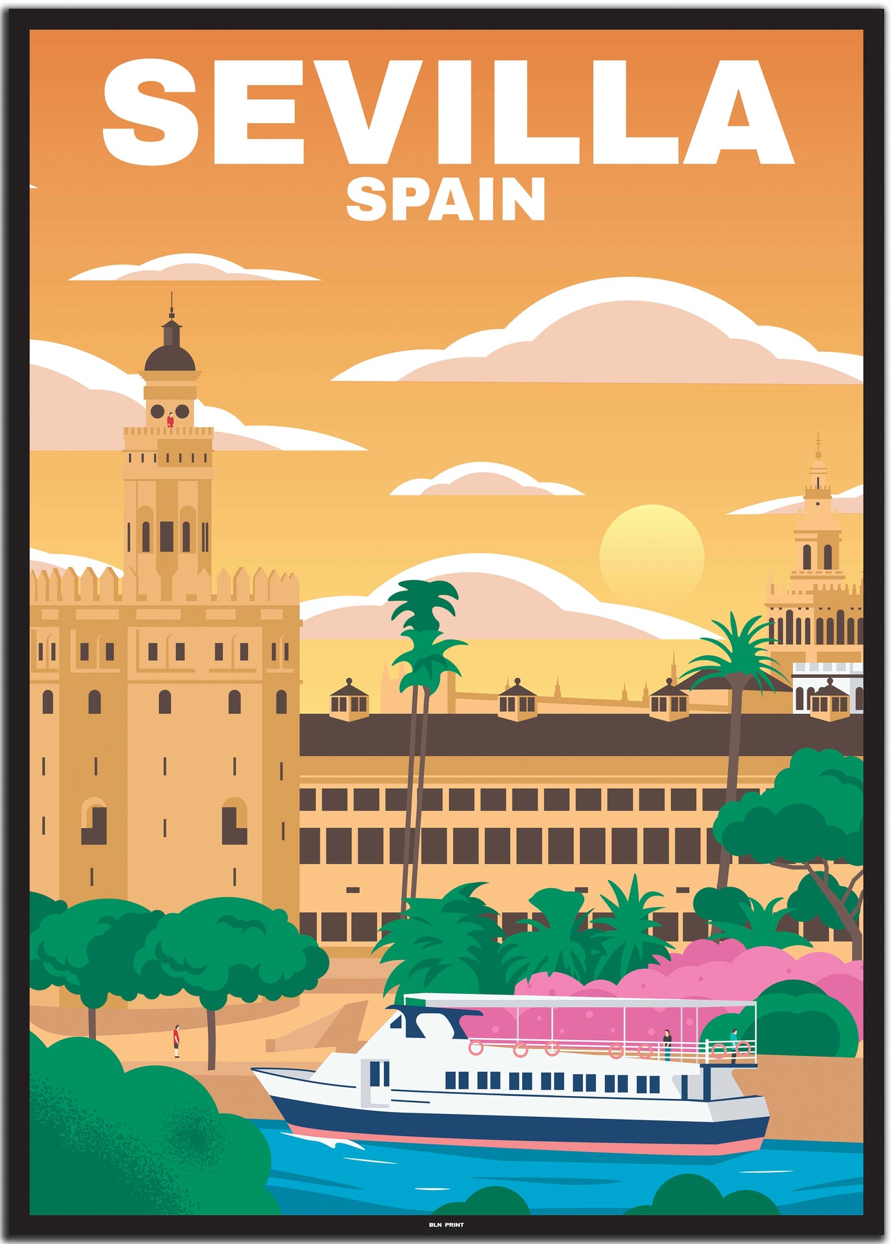 Goldturm Sevilla (1) - Vintage Travel Poster – BLN PRINT