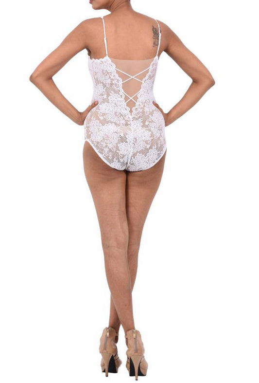 LaLingerie Premium Lingerie Lace and Mesh Bodysuit White - La Lingerie