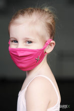 Load image into Gallery viewer, Little girl wearing Guardex Petite Face Mask plus 5 Protex Filters in pink - adjustable, comfortable, for children ages 4 and up, teens, and adults who prefer a petite fit
