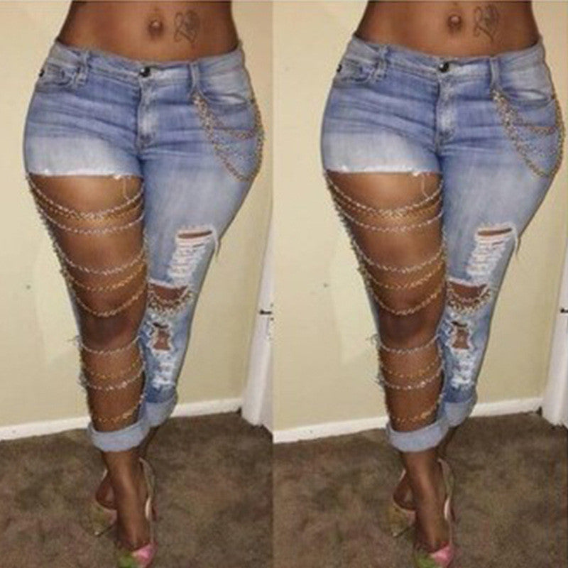 jeans with big holes in them