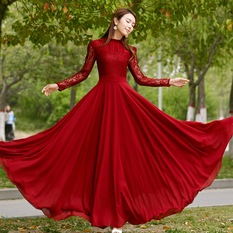 red maxi dress with sleeves