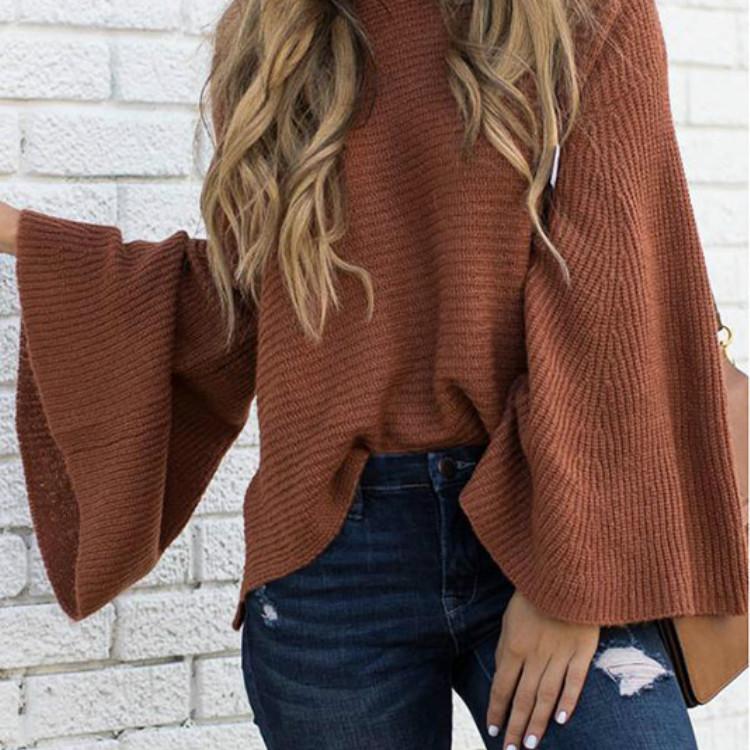 Candy Color Scoop Long Trumpet Sleeves Loose Women Sweater