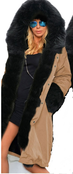 coat with fur hood and fur cuffs