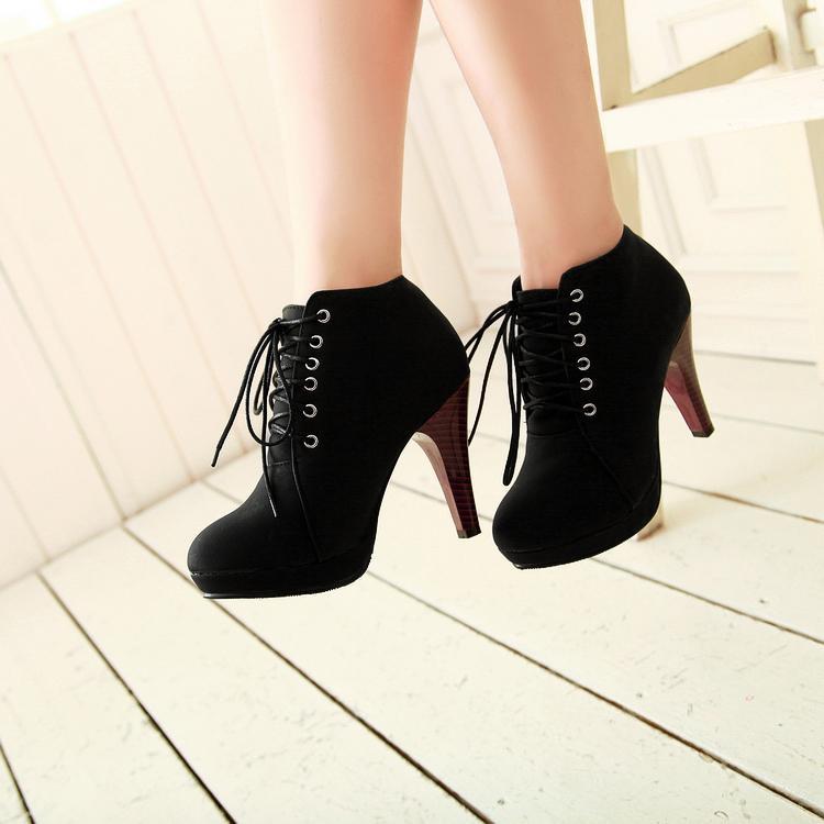 high heel lace up ankle boots