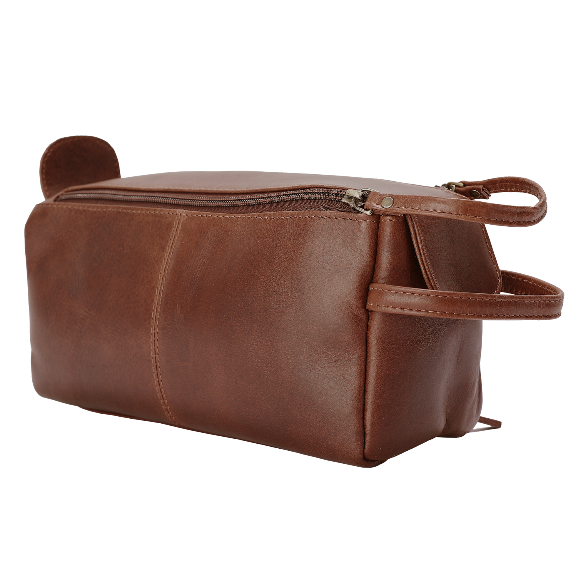 Leather Toiletry Bag Dopp Kit - Teak (L)