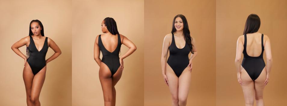 one piece that doesn’t dig in, flattering one piece, onewith swim, best one piece for midsize, bathing suit that covers low belly, plus size flattering swimwear, seamless one piece, plunge one piece, scoop neck one piece, edgeless one piece swimsuit