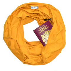 scarf with phone pocket travel infinity scarves hidden zip pocket yellow orange ginger