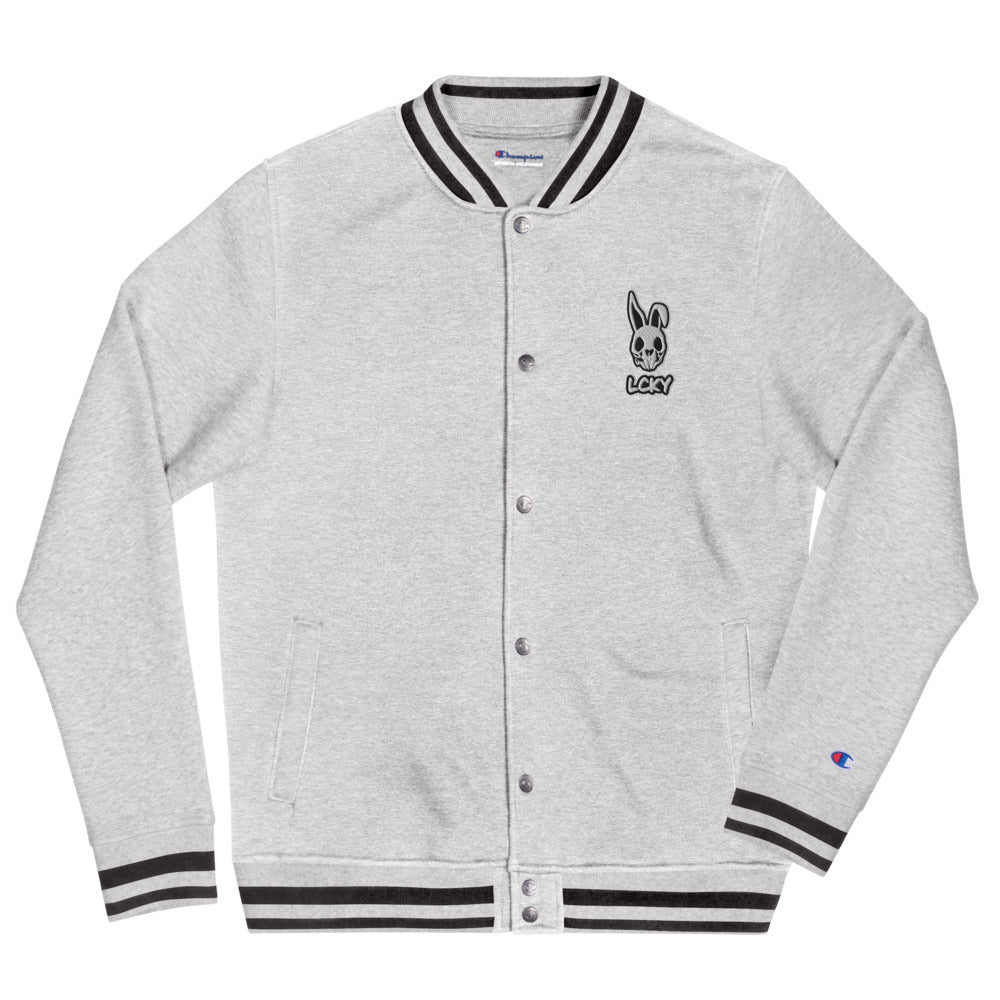 Download Lcky X Champion Gunmetal Varsity Jacket Lcky Brand Clothing