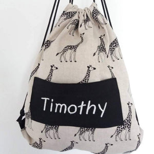 Personalised giraffe print bag, perfect for a PE bag from By Jess