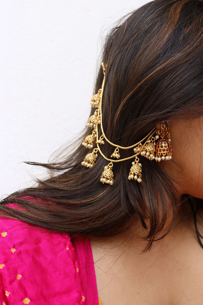 Latest Side Ear Chains And Champaswaralu Designs  Long Hair Chain Earrings  For Indian Outfit  YouTube