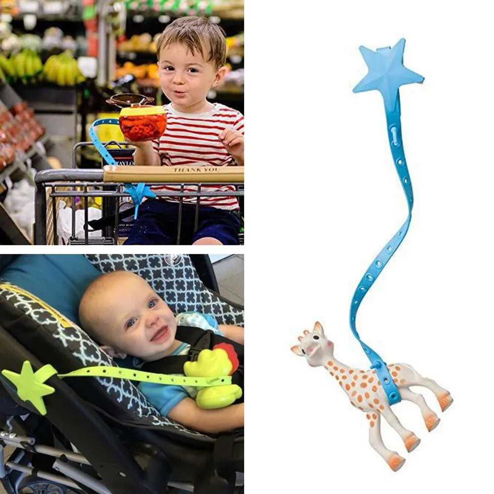 Baby Stroller Hook Silicone Star Pacifier Chain Non-toxic Teether Strap Kids Toy Holder Stroller Organizer Stroller Accessories