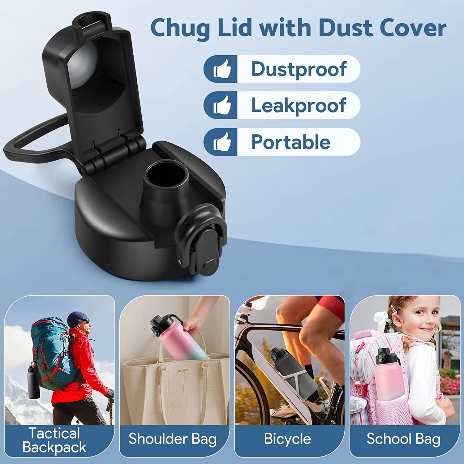 2Pcs Auto Spout Lid for Hydro Flask Wide Mouth 12, 16, 18, 20, 32, 40, 64Oz, Replacement Wide Mouth Lid with Button Lock