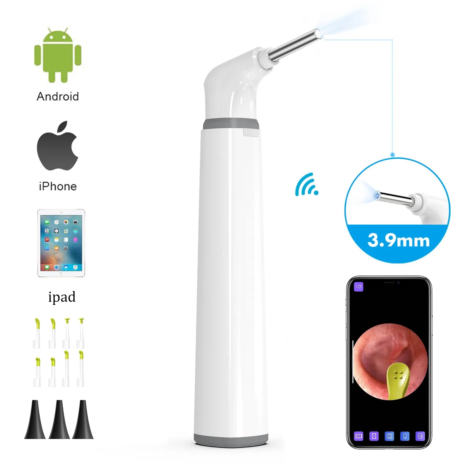 1PC & 2 PCS WIFI Visual Otoscope Ear Endoscope Camera Medical Ear Wax Cleaner Camera for Ears Nose Dental Support IOS Android