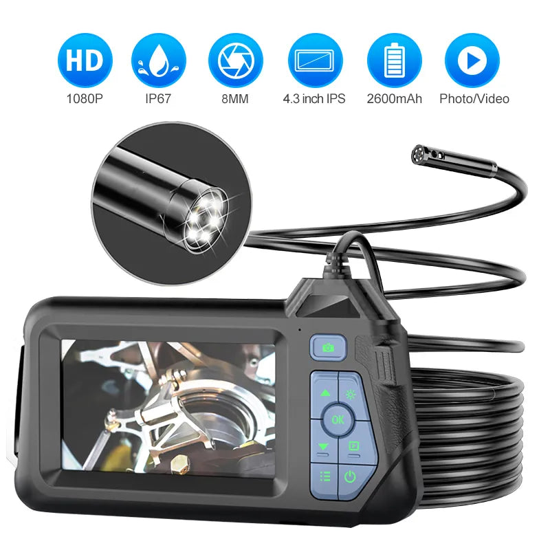 1080P Inspection Camera with 4.3 inch IPS Screen Single & Dual lens Industrial Endoscope With 6 LED for Car Engine Check