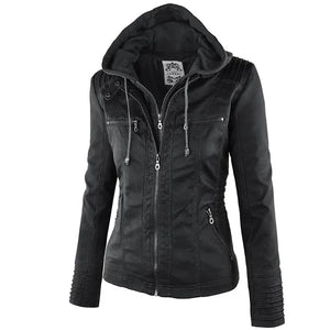 2022 Fashion Winter Faux Leather Jacket Women's Basic Jackets Hooded Black Slim Motorcycle Jacket Women Coats Female jaqueta - Remote Practice Managers