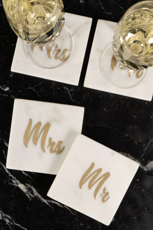 Lot 2 sous-verres en marbre Mr &amp; Mrs