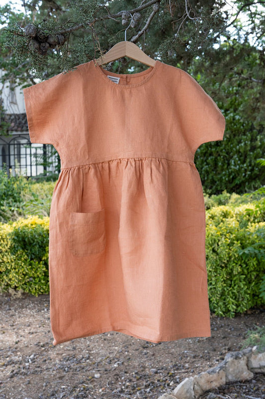 Vestidos De Lino Naranja Niños - Cristina Oria