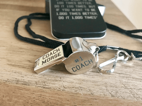 Custom Coach Whistle, Engraved. Great coach gifts for men idea!