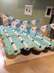 Swim team cake made from cupcakes