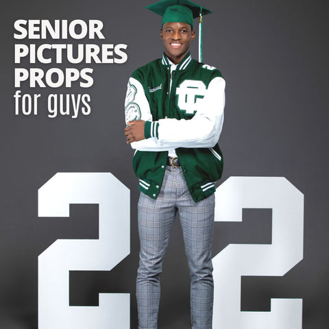 Giant numbers make a great prop for your photos. Like this athlete who wears his letter jacket and graduation cap, the giant numbers showcase all that you accomplished!