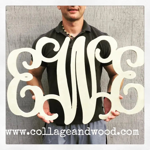 3 Letter Vine Connected Wooden Monogram by Collage and Wood