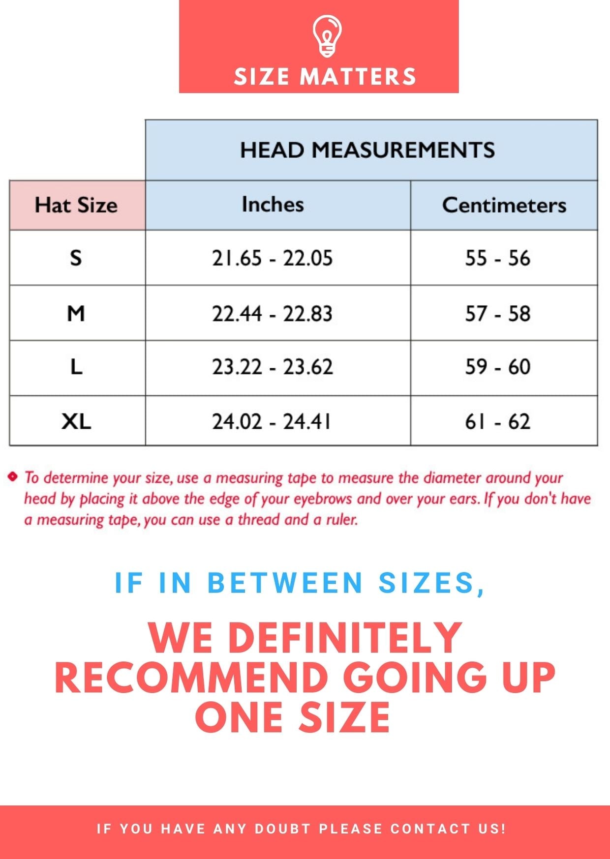 Shuar Company Panama Hat size chart