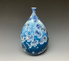 Atlantic Storm Blue Crystalline Vase