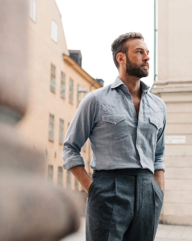 Baby Blue Wide Herringbone Western Shirt