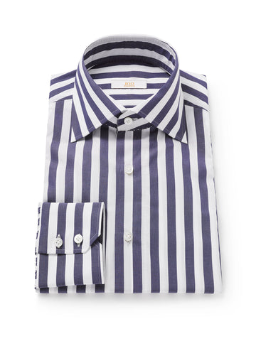 Wide Navy Stripe Supima Poplin Gold Line