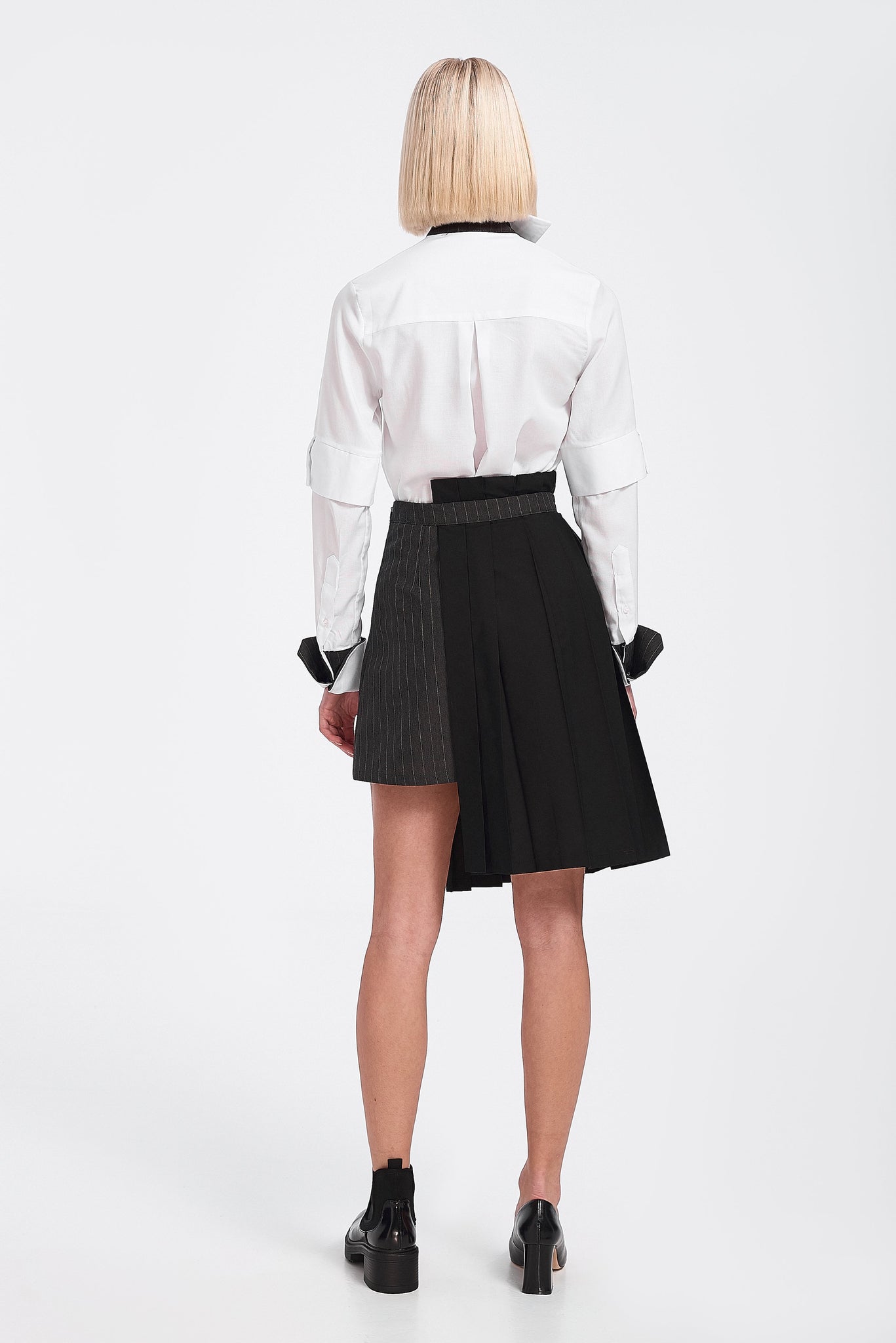 half pleated white skirt