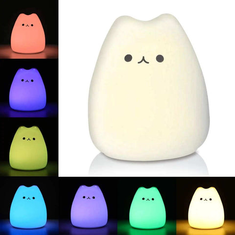 Soft Toy for kids, white silicone cat changing into 7 different colors