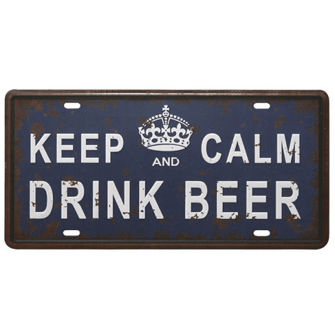 Plaque metal deco bar keep calm drink beer