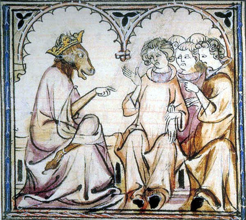 Caricature de Gervais du Bus Roman de Fauvel représentant Philippe IV le Bel (ou Enguerrant de Marigny) par une tête d'âne