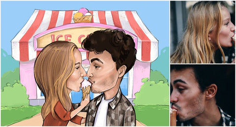 caricature de couple qui mange une glace