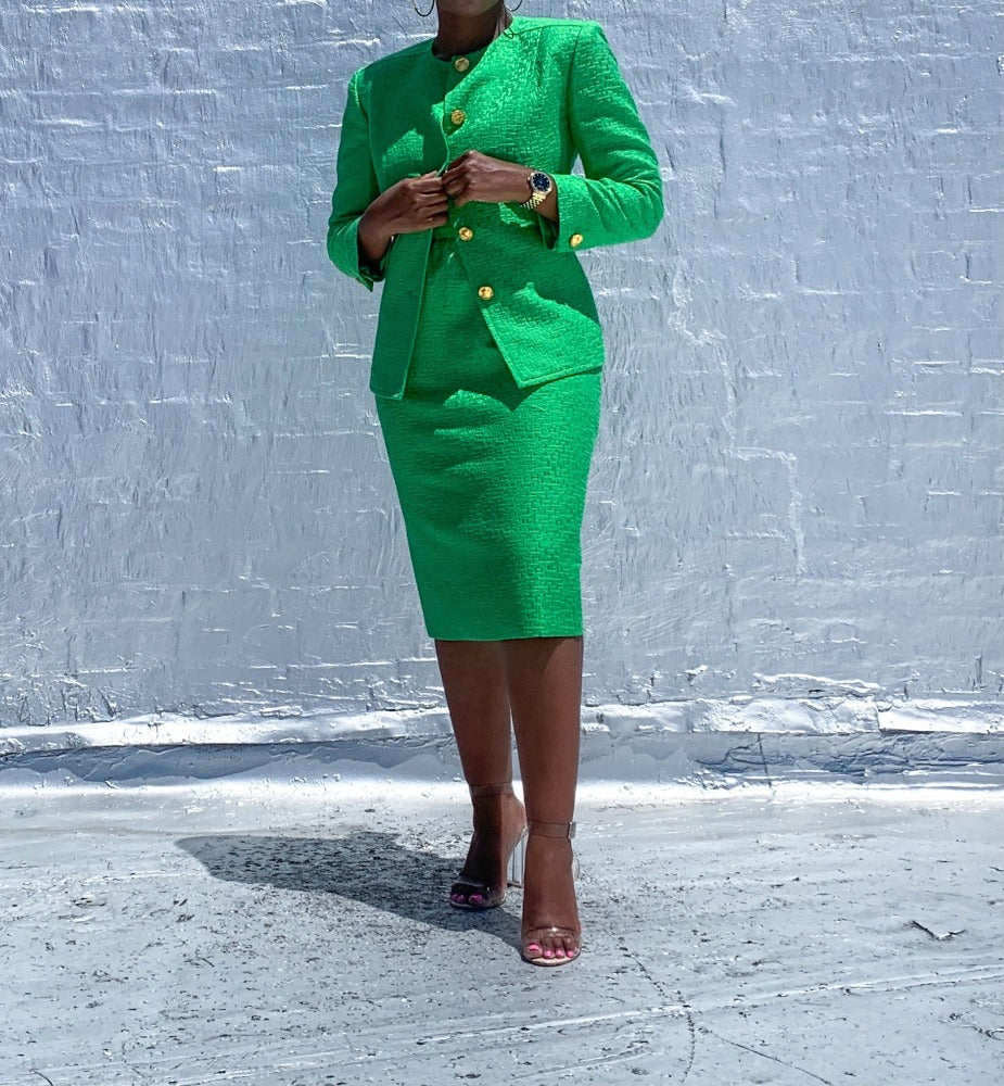 lime green skirt suit