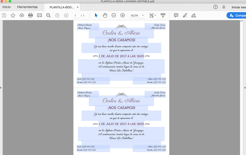 Plantillas para invitaciones de boda gratis